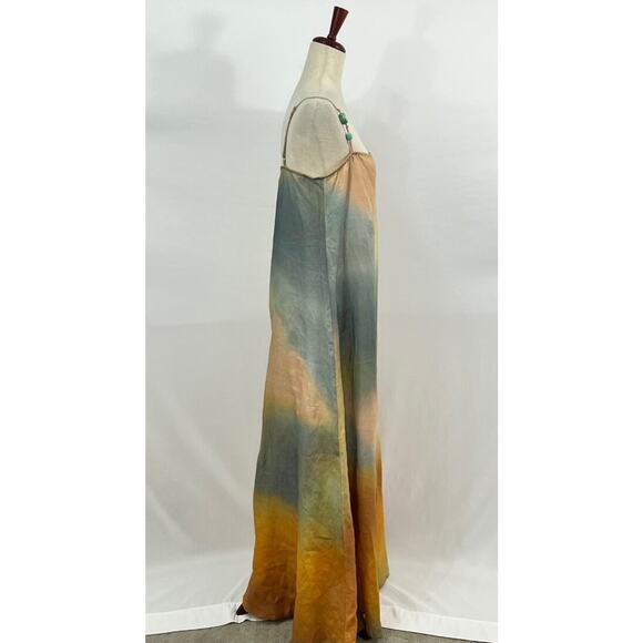 STAUD Sz L Large Laura Linen Dress Pastel Clouds Maxi Beaded Straps NWT - Picture 5 of 12